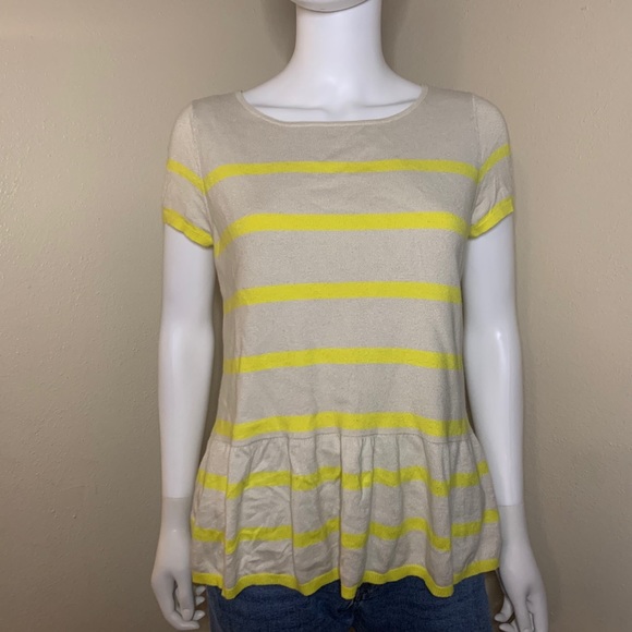 Ann Taylor LOFT yellow striped peplum knit top - Picture 2 of 9